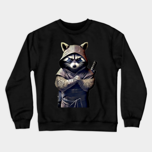 Raccoon Ninja Crewneck Sweatshirt by Unboxed Mind of J.A.Y LLC 